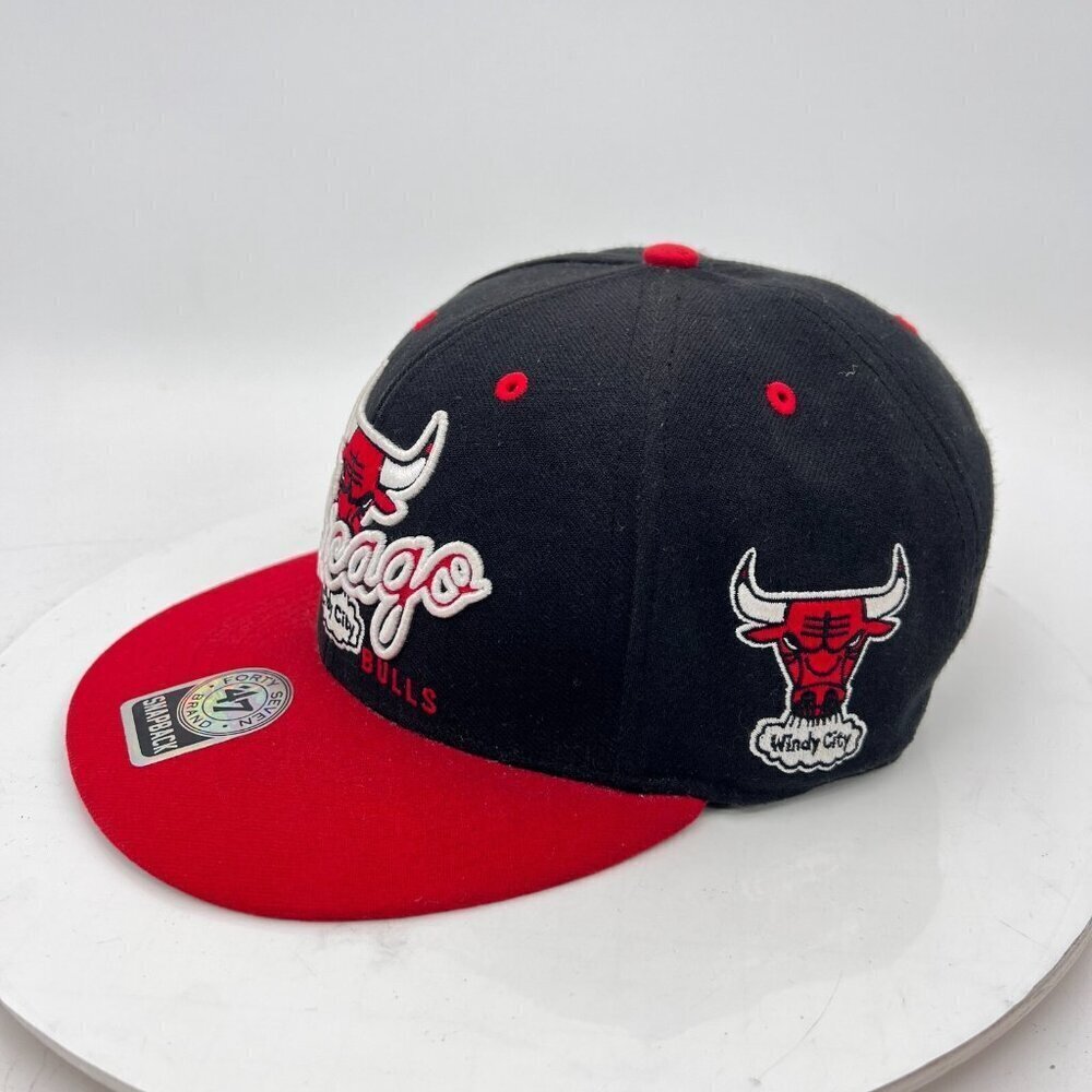 Chicago Bulls Forty Seven 47 Brand Hardwood Classic Black Red Snapback Hat - Picture 2 of 10